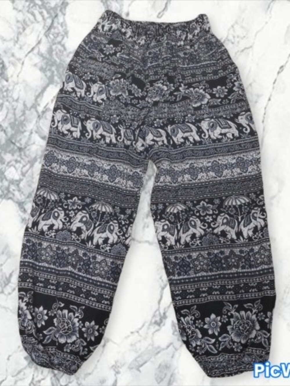 Black & White Elephant Print Harem Pants